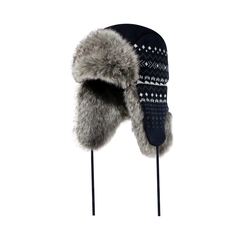 Hat-Acry. knit-Quilted nyl.-Fake fur