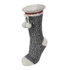 Slippers socks-Acrylic knit-Plush-Pompom