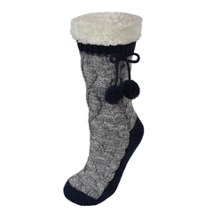 Slippers socks-Acrylic knit-Plush-Pompom