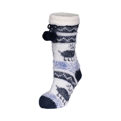 Slippers socks-Acrylic knit-Poly.-Pompom